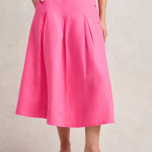 Button Detail Linen Skirt - Sunset Pink