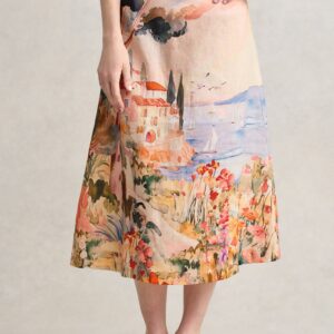 Scenic Linen Skirt - Coastal Scenic Print