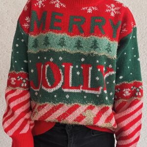 Cozy Color Block Stripe Polka Dot Sweater