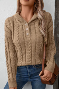 Vintage Solid Color Button-Front Hooded Thick Warm Sweater