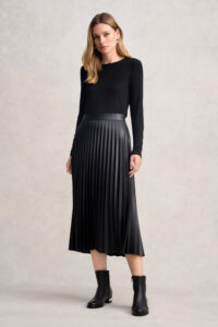Pleated Faux Leather Skirt - Black