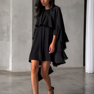 Ruffle Cape Half Sleeve Elegant Mini Dress