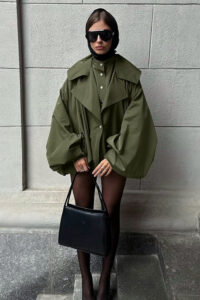 Retro Green Unique Oversized Slim Fake Two Piece Trench Jacket