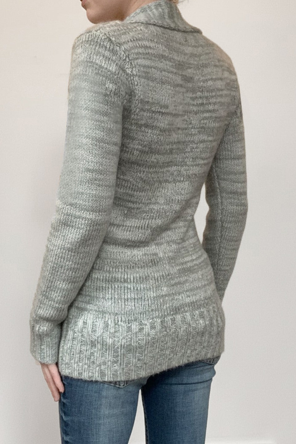 Vintage Paneled Asym V Neck Button Solid Sweater