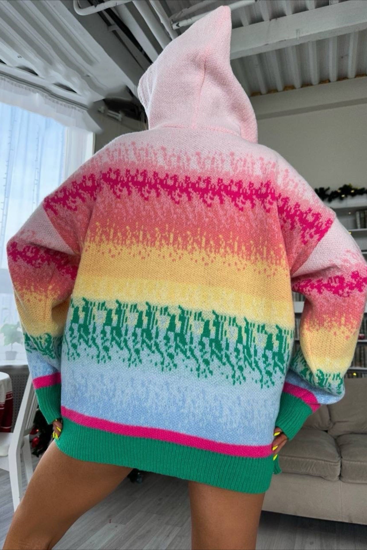 3D Snowman Hooded Pom Sweater