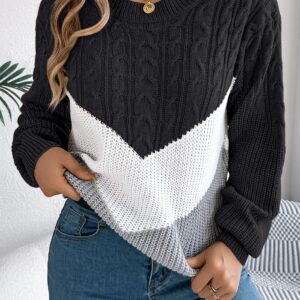 Colorblock Round Neck Pullover Sweater