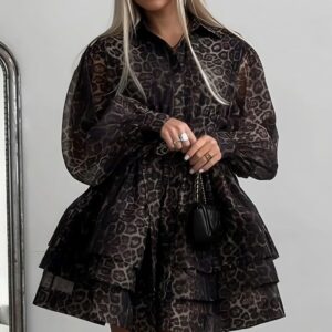 Chiffon Leopard Print Long Sleeve Mini Dress